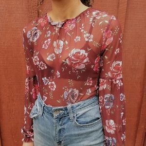 Maroon Red floral bodysuit
